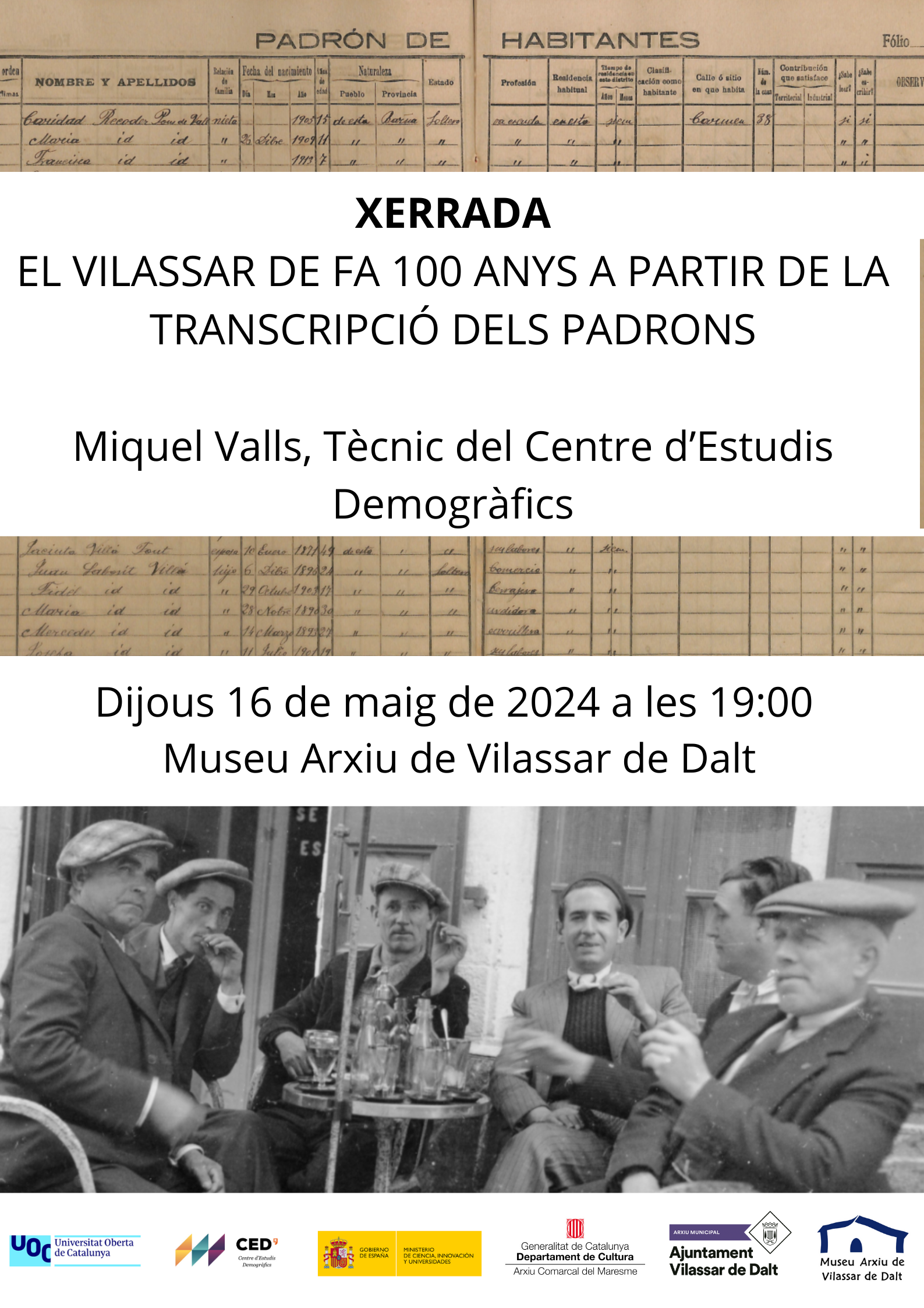 Xerrada 'El Vilassar de fa 100 anys a partir de la transcripció dels padrons'