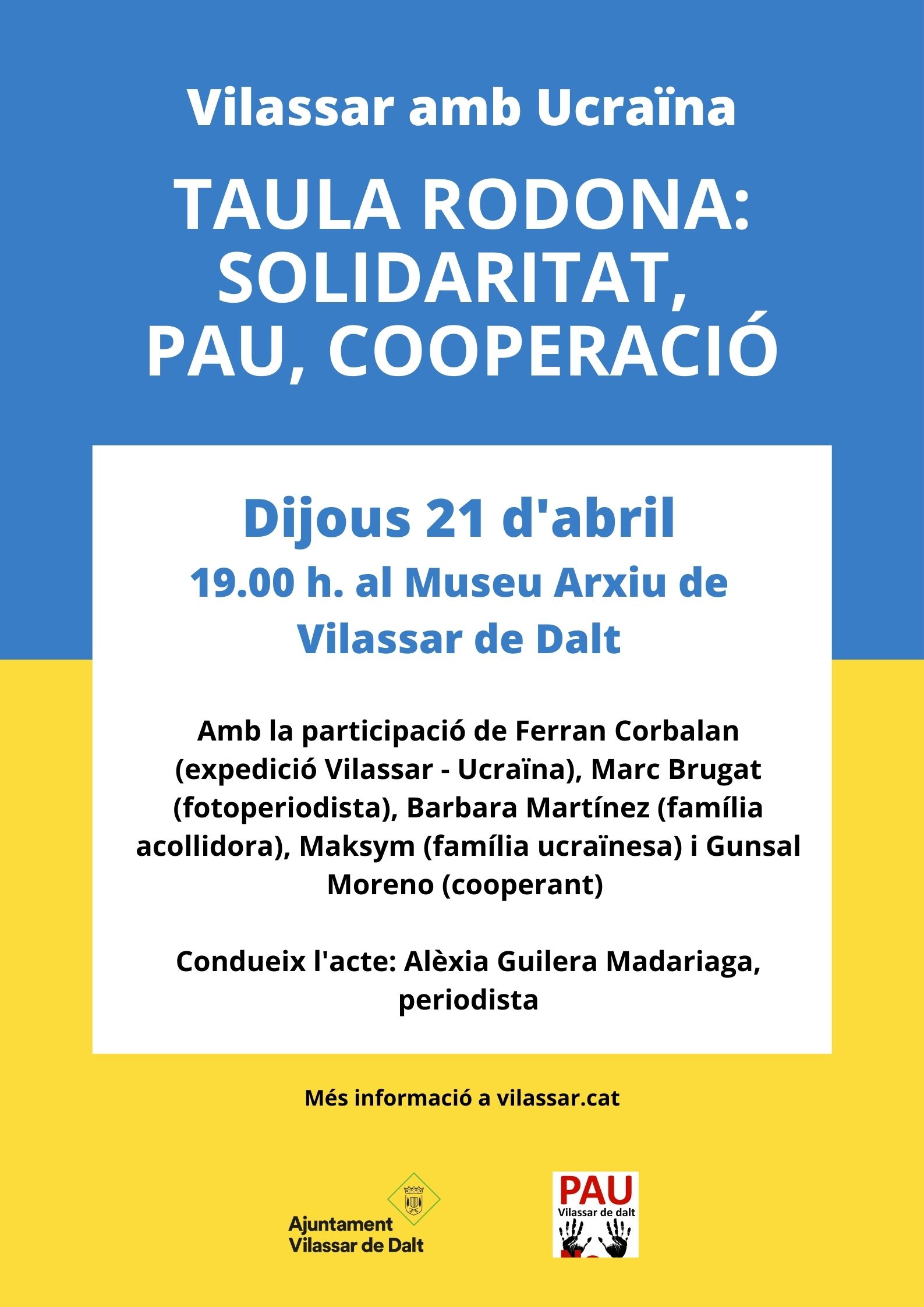 Vilassar amb Ucraïna. Taula rodona: solidaritat, pau, cooperaci&oacute;