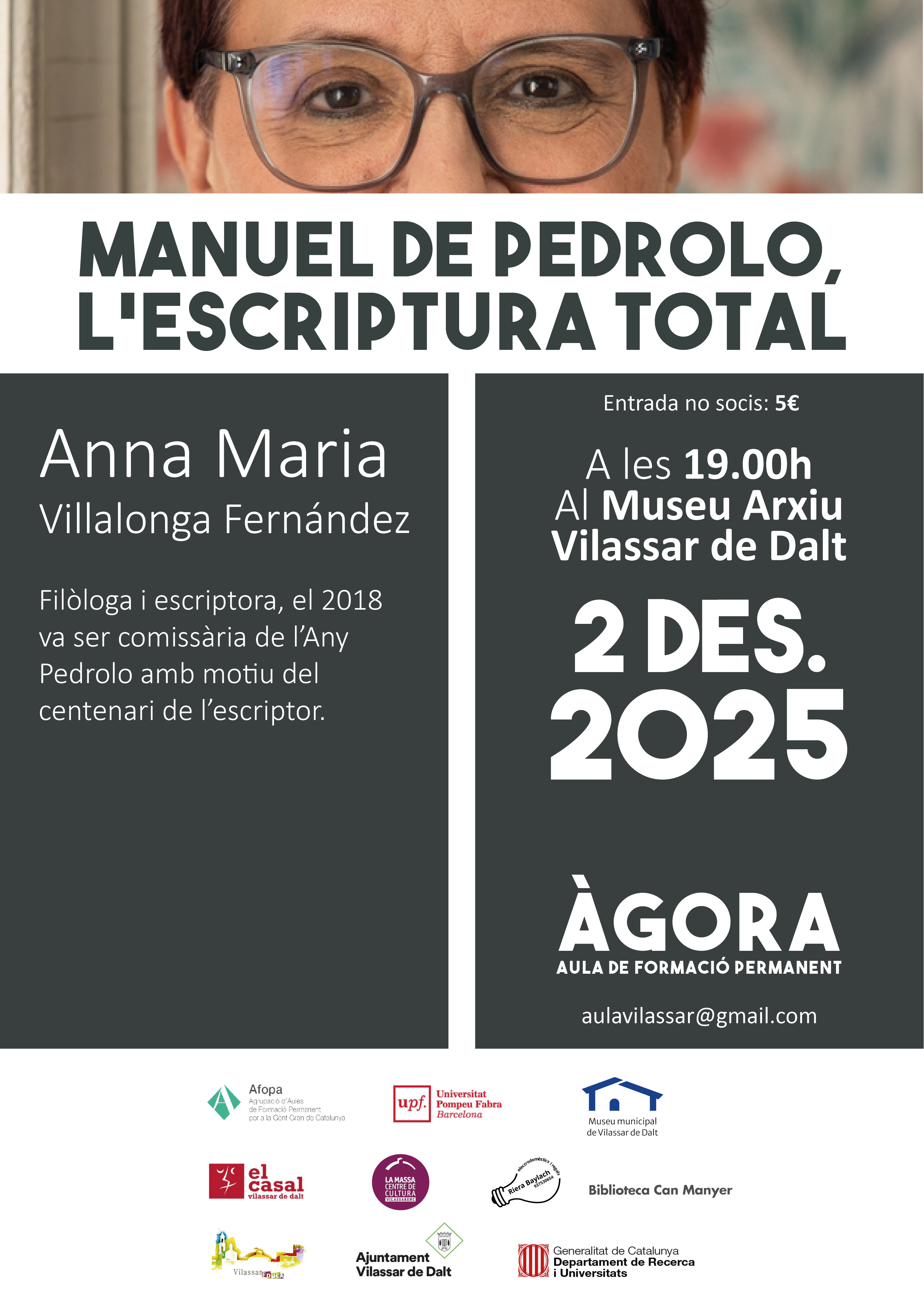 Àgora Vilassar: 'Manuel de Pedrolo, l'escriptura total'