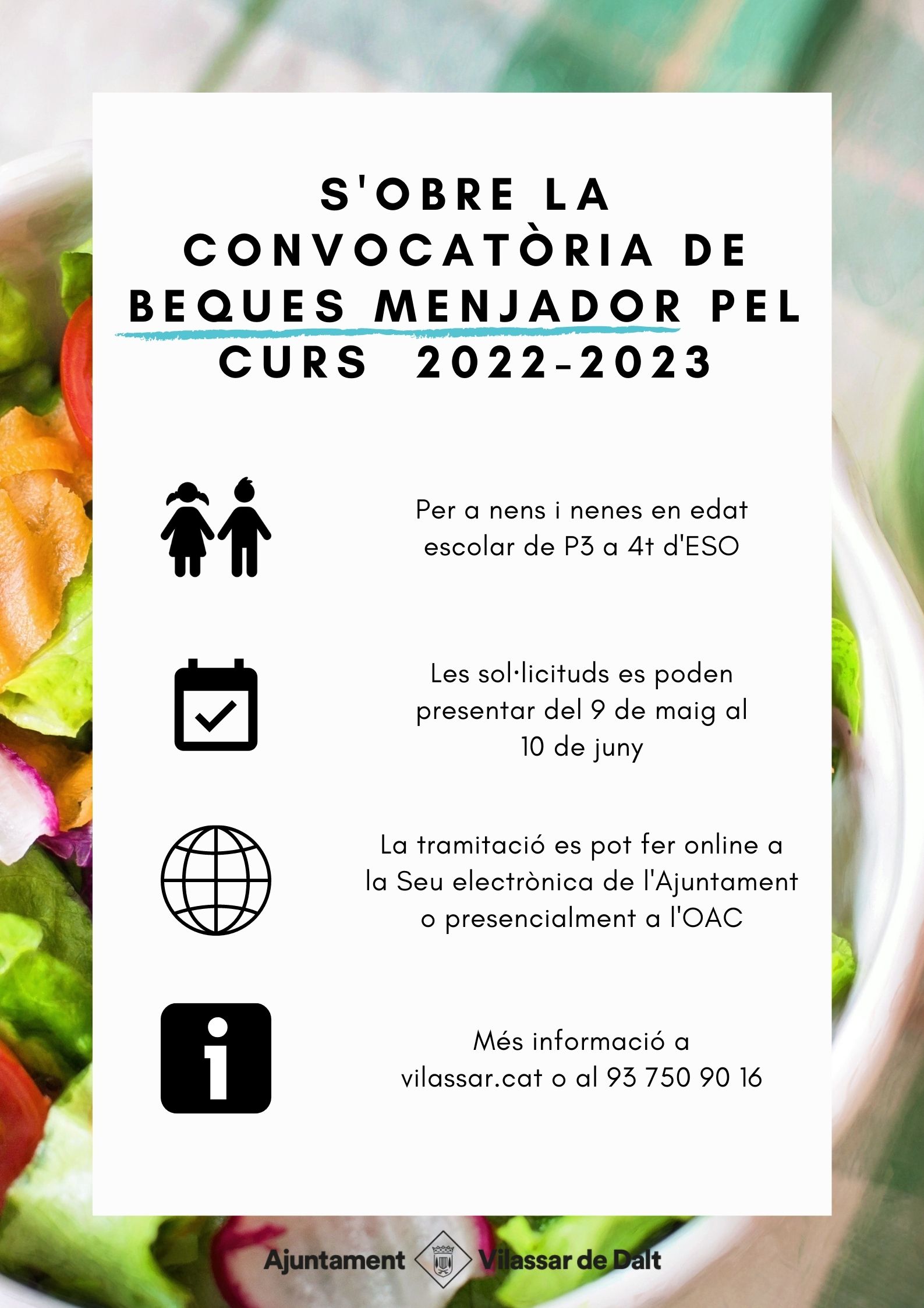 El 9 de maig s'obre el període per sol·licitar les beques menjador per al curs 2022 - 2023